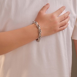 Нержавеющая Сталь Цвет Хип-хоп стиль 304 браслеты из нержавеющей стали с цепочками и веревками для мужчин и женщин, цвет нержавеющей стали, 8-1/4 дюйм (21 см)