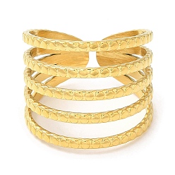 Golden 304 Stainless Steel Open Cuff Rings, Multi Line, Golden, US Size 7 1/4(17.5mm)