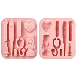 Pink 2Moldes de silicona para fondant con temática de enfermera, moldes de resina, para chocolate, caramelo, resina uv, fabricación artesanal de resina epoxi, rosa, 153x135x21 mm