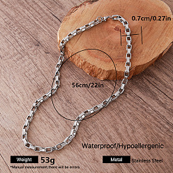 Stainless Steel Color Vintage Style 7MM 304 Stainless Steel Box Chain Necklaces for Women, Stainless Steel Color, 22.05 inch(56cm)