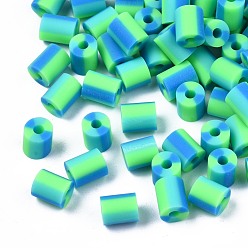 Medium Spring Green Handmade Polymer Clay Beads,  3 Tone, Column, Medium Spring Green, 5x2.5~6.5mm, Hole: 1.8mm