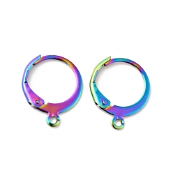 Rainbow Color 304 Stainless Steel Leverback Earring Findings Ion Plating(IP), with Horizontal Loops, Rainbow Color, 14.5x12x1.8mm, Hole: 1.2mm, Pin: 0.6mm