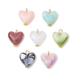 Золотой Имитация драгоценных камней акриловыми подвесками, сердце, с железной петлей, золотые, 19x17x7.5 мм, отверстие : 3 мм