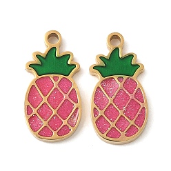 Ананас 304 нержавеющей стальной эмали подвески, ионное покрытие (ip), реальный 18 k позолоченный, ананас, 14x7x1.5 мм, отверстие : 1.2 мм