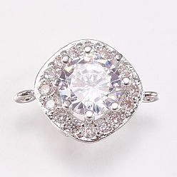 Платина Латунные микро проложить кубических ссылки циркония, ромб, прозрачные, платина, 15x12x7 мм, отверстие : 1 мм