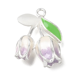 Pflaume Messing Anhänger & Charms, Blume Reize, Platin Farbe, Pflaume, 16x12x6 mm, Bohrung: 1.5 mm