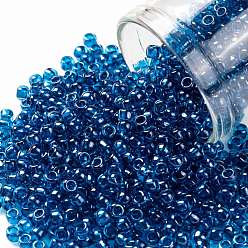 (1074) Deep Blue Lined Aqua Toho runde Rocailles, japanische Rocailles, (1074) tiefblau gefüttertes Aqua, 8/0, 3 mm, Bohrung: 1 mm, über 222pcs / Flasche, 10 g / Flasche