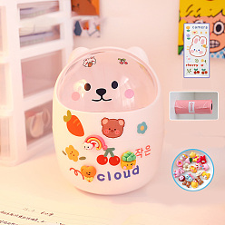 Белый Мини пластиковая столешница для мусора, Милый мишка, маленькая корзинка для мусора, с 1 листовыми мультяшными декоративными наклейками и 4 наклейками 3 шт. 1 d и 125x160 рулонными пакетами, для офиса и повседневных товаров, белые, {1} мм