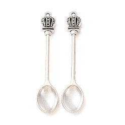 Antique Silver Tibetan Style Alloy Big Pendants, Spoon with Crown Charms, Antique Silver, 54x11x3mm, Hole: 1.4mm, about 435pcs/1000g