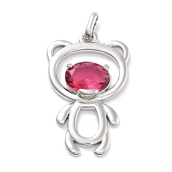 Фуксиновый Стеклянные подвески из латуни с покрытием стойки, долговечный, без кадмия и без свинца, с прыжковых колец, медведь, красно-фиолетовые, 24.5x15x3.5 мм, отверстие : 3x1.5 мм