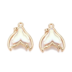 Светло-голубой Стеклянные подвески из сплава с покрытием стойки, рыбий хвост, светло-голубой, 17x14x4 мм, отверстие : 1.2 мм