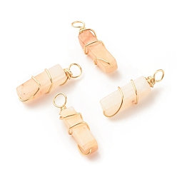 Carnelian Natural Carnlian Pendants, with Golden Tone Copper Wire Wrapped, Cuboid, 19~20x6x6mm, Hole: 2.5~3mm