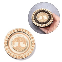Tree of Life Flat Round Wood Bracelet Display Trays, Moon Phase Jewelry Holder for One Bracelet Storage, PapayaWhip, Tree of Life Pattern, 9.6x0.95cm, Groove: 12.5mm