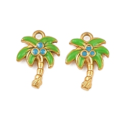 Дерево 304 прелести нержавеющей стали, с эмалью, золотые, дерево, 14x10x2.5 мм, отверстие : 1.5 мм