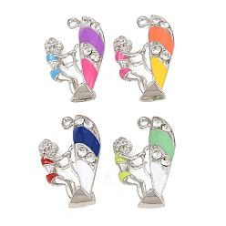(52) Непрозрачная лаванда Сплав эмали горный хрусталь подвески, стойки покрытие, очарование девушки-серфингистки, без кадмия, без никеля и без свинца, платина, разноцветные, 30x18.5x14.5 мм, отверстие : 2 мм