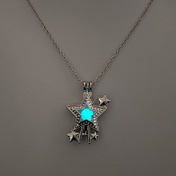 Звезда Сплав с люминесцентной смоляной бусиной внутри подвески ожерелья для женщин и мужчин, платина, звезда, 17.72 дюйм (45 см)