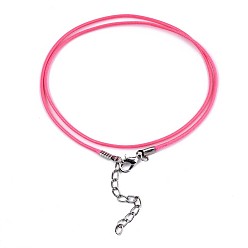 Deep Pink Waxed Cotton Cord Necklace Making, with Alloy Lobster Claw Clasps and Iron End Chains, Platinum, Deep Pink, 17.12 inch(43.5cm), 1.5mm