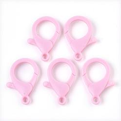 Pink Plastic Lobster Claw Clasps, Pink, 35x24.5x6mm, Hole: 3mm