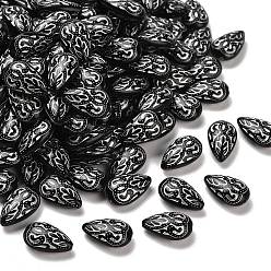 Черный Непрозрачные акриловые бусины, серебристого металла, обвитыми, слеза, чёрные, 18x11.5x7 мм, отверстие : 1.6 мм, Около 555 шт / 500 г