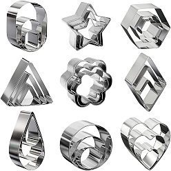 Нержавеющая Сталь Цвет Набор форм для прессования глины из нержавеющей стали в форме звезды/шестиугольника/цветка, не тускнеющий, резцы глины, инструменты для лепки из глины, цвет нержавеющей стали, 180x90x28 мм, резак: 15.2~53 мм, 27 шт / комплект