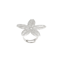 Platin Farbe Offene Manschettenringe aus Eisen mit Blumenmuster für Damen, Platin Farbe, us Größe 4 1/4 (15~20 mm)