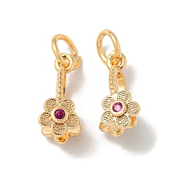 Фиолетовый Латунь микро проложить кубический цирконий, без кадмия, без никеля и без свинца, реальный 18 k позолоченный, цветок, фиолетовые, 19x6x6 мм, отверстие : 4 мм, штифты : 1 мм