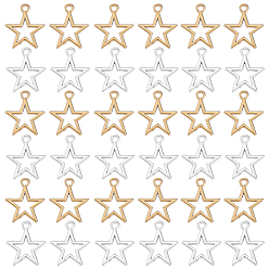 Antique Silver & Antique Golden 100Pcs 2 Colors Tibetan Style Alloy Pendants, Star, Antique Silver & Antique Golden, 16x14x1.5~1.7mm, Hole: 1.4~1.6mm, 50pcs/color 