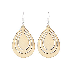 Желтая Старая Ткань  Серьги-подвески в форме капли из полого дерева, платина, старое кружево, 80x40 мм