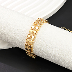 Настоящее золото 18K Элегантные латунные шестигранные звенья цепи браслеты для женщин, реальный 18 k позолоченный, 7-7/8 дюйм (20 см)