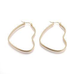 Золотой Серьги из 304 нержавеющей стали, гипоаллергенные серьги, сердце, золотые, 43.5x37x4 мм, штифты : 1x0.6 мм