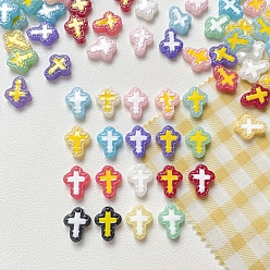 (52) Непрозрачная лаванда Эмалевые бусины ручной работы в технике лэмпворк, бусины ручной работы, крестик, два тона, разноцветные, 14.5x11.5x4 мм, отверстие : 1 мм