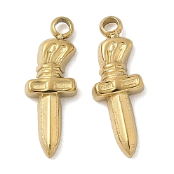 Настоящее золото 18K 304 подвески из нержавеющей стали, кинжал, ионное покрытие (ip), реальный 18 k позолоченный, 18x6.5x2.5 мм, отверстие : 1.6 мм