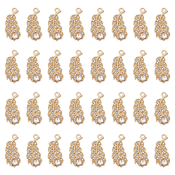 Golden 50Pcs Alloy Rhinestone Pendants, Feather Charms, Golden, 24x14x4mm, Hole: 1.8mm