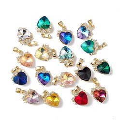 (52) Непрозрачная лаванда Настоящие позолоченные подвески из латуни с микропаве из прозрачного кубического циркония, со стеклом, долговечный, без кадмия и без свинца, сердце со звездным шармом, разноцветные, 18 мм, отверстие : 19.5x15.5x8 мм