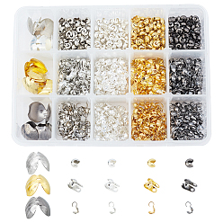 Mixed Color Iron & Brass Bead Tips, Iron Crimp Beads, Mixed Color, 1216pcs/box