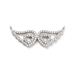 Платина Латунные микропаве прозрачные кубические цирконии полые крылья с подвесками в виде сердца, стойки покрытие, долговечный, без свинца и без кадмия, платина, 15x34x3 мм, отверстие : 1 мм