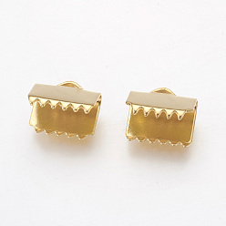 Doré  304 extrémités à sertir du ruban en acier inoxydable, rectangle, or, 7x8.5mm, Trou: 0.5x1.8mm