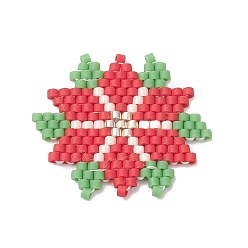Red Handmade MIYUKI Japanese Seed Loom Pattern Seed Beads, Snowflake Pendants for Christmas, Red, 27x1.7mm, Hole: 0.5mm
