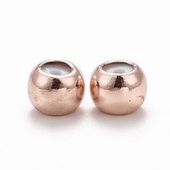 Розовое Золото Стойки обшивки латунные бусины, силикон внутри, без кадмия и без свинца, рондель, долговечный, розовое золото , 6x4.5 мм, отверстие : 1.2 мм