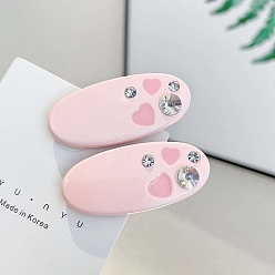 Pink Заколки для волос из сплава аллигатора, окрашенные распылением, для женщин и девочек, с эмалью и стразами, овальные с сердцем, розовые, 40 мм