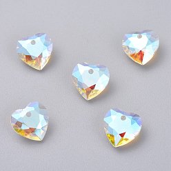 Crystal Shimmer Glasrhinestoneanhänger, facettiert, Herz, Kristallschimmer, 10.5x10.5x4.5 mm, Bohrung: 1.5 mm