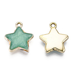 Medium Aquamarine Alloy Enamel Pendants, with Glitter Powder, Cadmium Free & Nickel Free & Lead Free, Star Charm, Light Gold, Medium Aquamarine, 17.5x15x3mm, Hole: 1.8mm