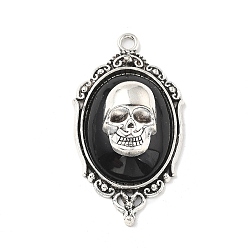 Черный Овальные подвески в готическом стиле с черепом из сплава смолы, античное серебро, чёрные, 42.5x23.5x11 мм, отверстие : 2.5 мм