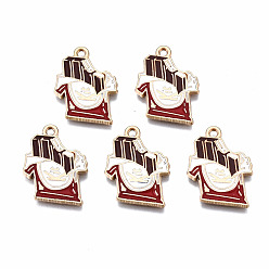 Кокосово-Коричневый Подвески из экологически чистого сплава с эмалью, без кадмия и без свинца и без никеля, золотой свет, цвет шоколада, кокосового коричневый, 20x15.5x1.5 мм, отверстие : 1.8 мм