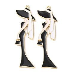 Черный Эмали сплава большие кулоны, женские прелести, стойки покрытие, долговечный, золотые, чёрные, 60.5x20.5x2 мм, отверстие : 1.8 мм