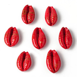 Red Natural Cowrie Shell Beads, No Hole/Undrilled, Dyed and Drawbench, Red, 18~22x12~14x7~8mm