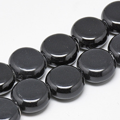 Черный Фарфоровые бусины ручной работы, яркие глазированный фарфор, плоско-круглые, чёрные, 10.5~11x6~6.5 мм, отверстие : 1.5 мм