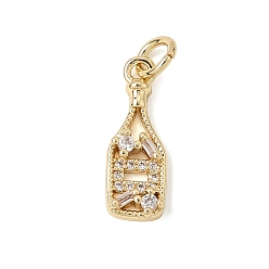 Real 18K Gold Plated Brass Micro Pave Clear Cubic Zirconia Pendants, Champagne Bottle Charms, Rack Plating, Long-Lasting Plated, Cadmium Free & Lead Free, Real 18K Gold Plated, 18x6.5x3mm, Hole: 3.3mm