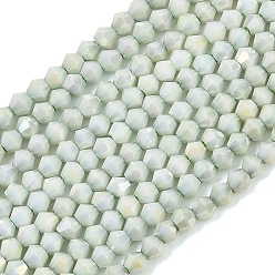 Aguamarina Hebras de cuentas de vidrio bicono galvanizadas, de piedras preciosas de imitación, color de ab chapado, facetados, teñido, aguamarina, 3x2.5 mm, agujero: 0.8 mm, sobre 139 unidades / cadena, 14.76'' (37.5 cm)