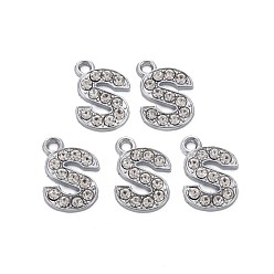 Letter S Подвески из сплава , с кристально горный хрусталь, платина, без кадмия и без свинца, алфавит, letter.s, 16.5x12.5x2 мм, отверстие : 1.8 мм